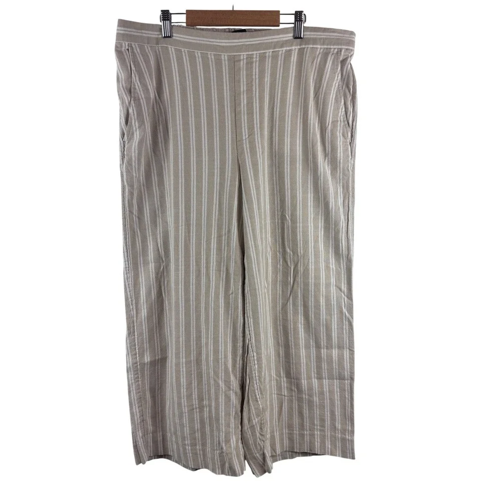 Banana‎ Republic Rowan Wide Leg Pants Womens 16 Beige White Striped High Rise